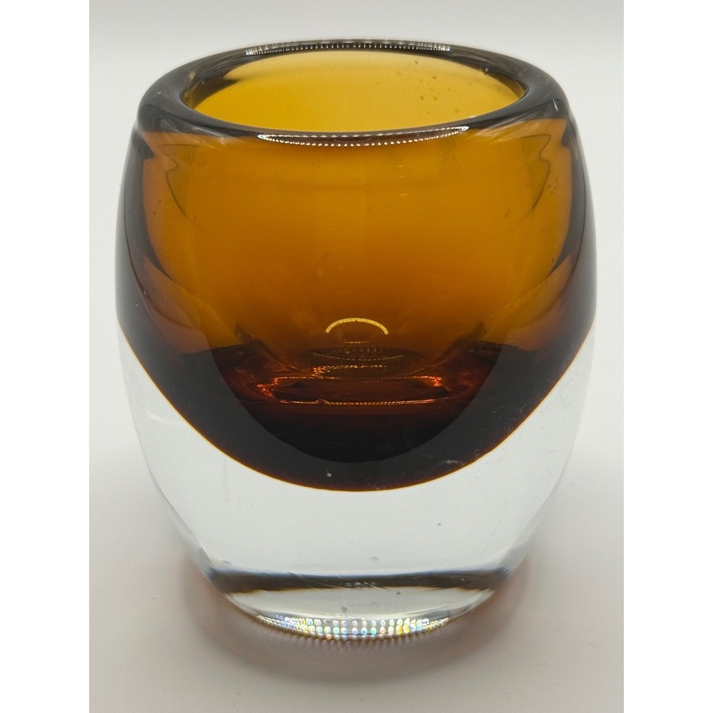 Crate & Barrel Votive Candle Holder Amber Topaz Heavy Glass Tealight